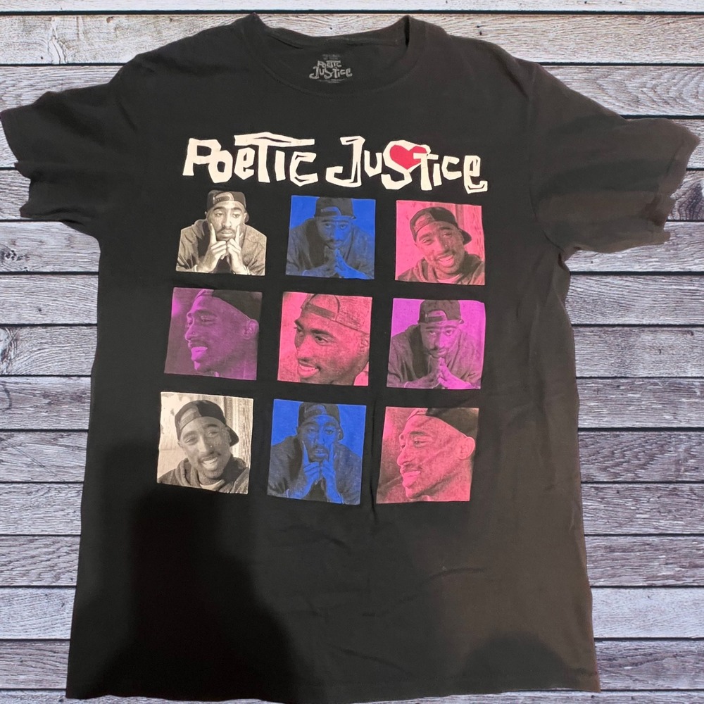 Poetic‎ Justice S Graphic T-Shirt Mens Black Excellent Tupac Shakur 2Pac 90s Rap